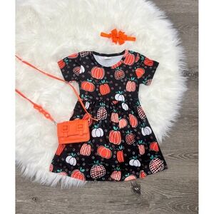 Halloween Pumpkin Girls Boutique‎ Holiday Fall Short Sleeve Dress Size 5/6T